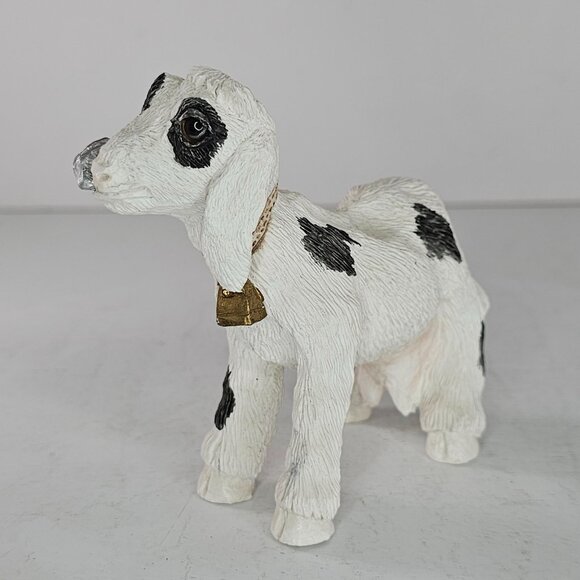 Stone Critters Goat Figurine Eating Can Bell 1985 Vintage Farm Black White - Picture 4 of 9
